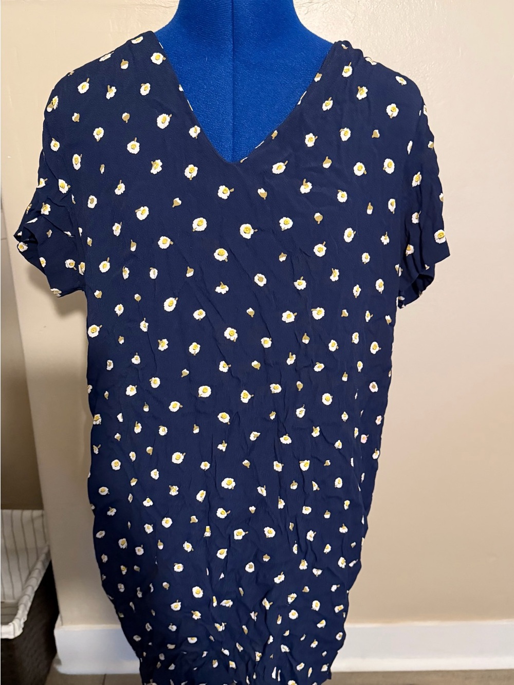 Madewell Women’s Large Navy Daisy Floral Button Back V-Neck Dress 100% Viscose